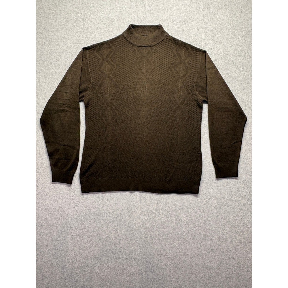 Trust Mens Mock Neck Sweater Brown Textured Diamond Knit Pullover Large